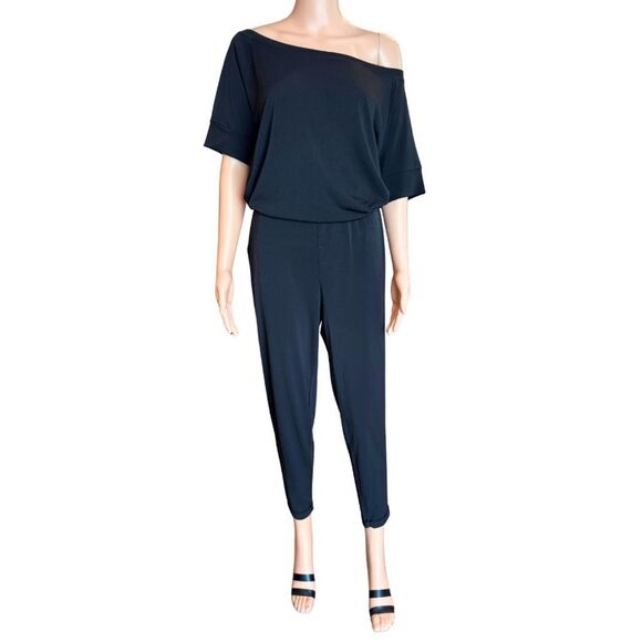 Michael Stars Black Jumpsuit M Luxe Jersey Off Shoulder Elastic Waist Romper - Picture 2 of 7
